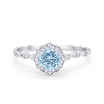 Petite Dainty Wedding Ring Round Simulated Aquamarine CZ 925 Sterling Silver